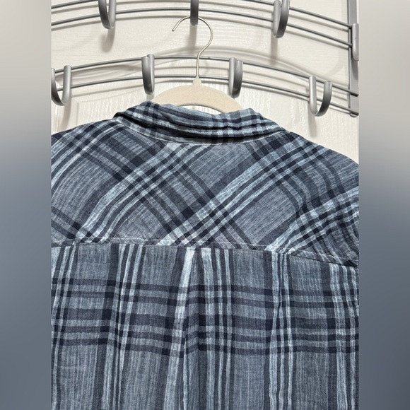 Lucky Brand Women's M‎ Button Front Lightweight Shirt Blue Plaid sheer western - Picture 4 of 16